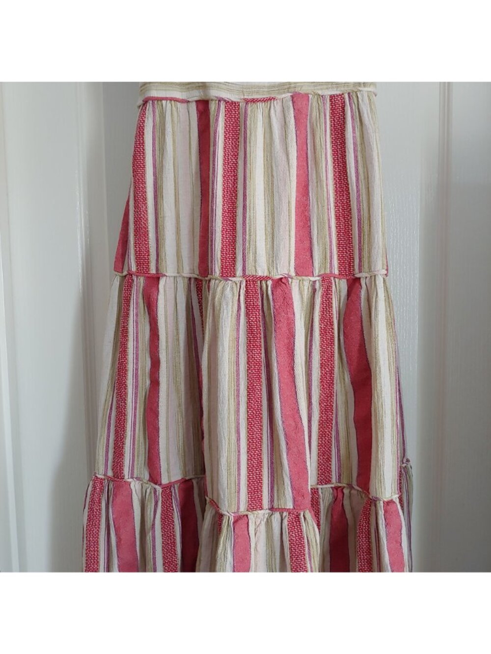 Faherty Lanai Tiered Stripe Tie Shoulder Cotton Blend Dress Layer Cottage M - Picture 11 of 12